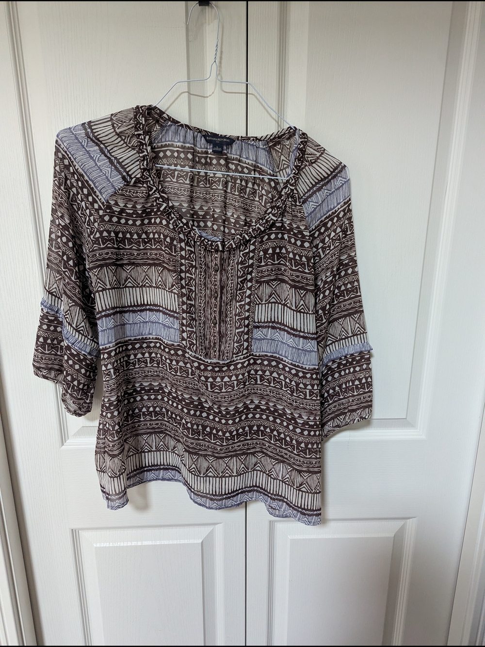 Banana Republic Brown & Cream Aztec-Print Peasant Tunic
